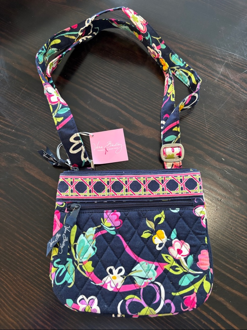 Vera Bradley Navy Floral Quilted Little Hipster